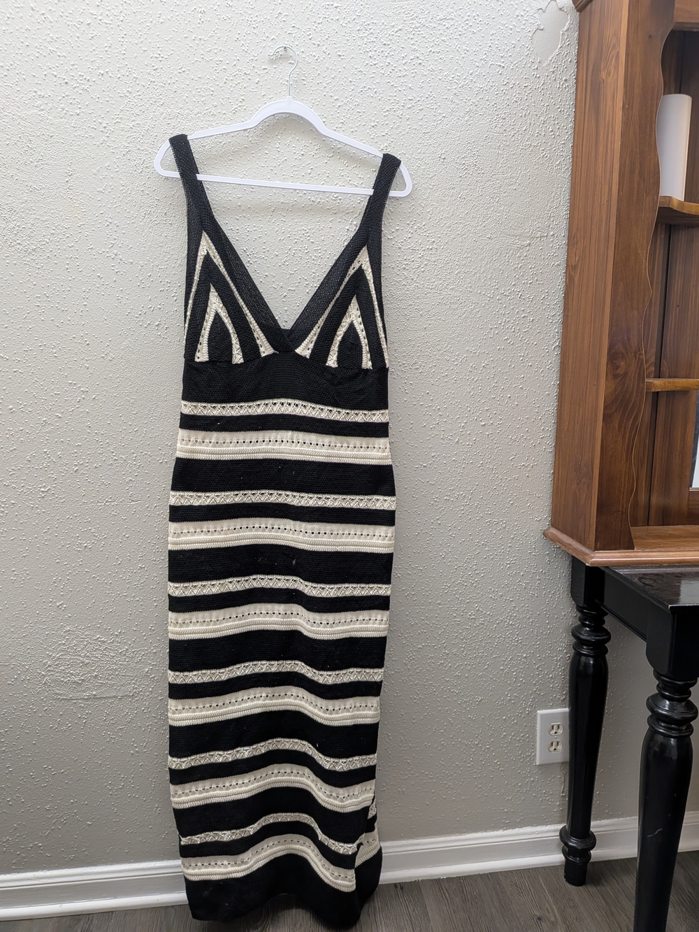 SHEIN Black and Cream Striped Knit Maxi Dress